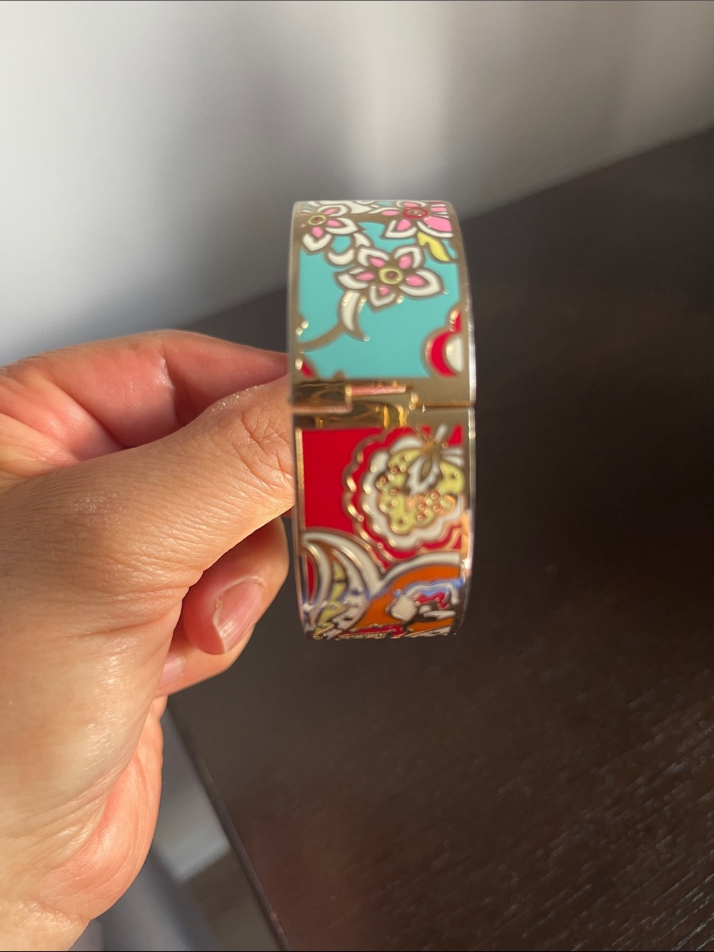 Spartina 449 Gold-Tone Floral Enamel Cuff in Red and Aqua - Picture 5 of 6